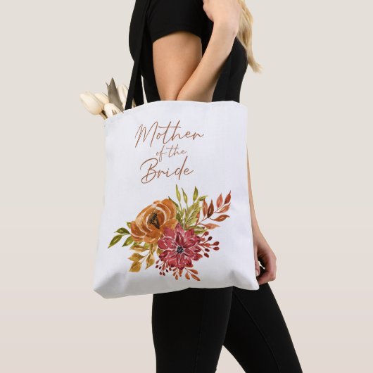 Elegant Rustic Herfst Floral Moeder van de Bride Tote Bag (Dichtbij)