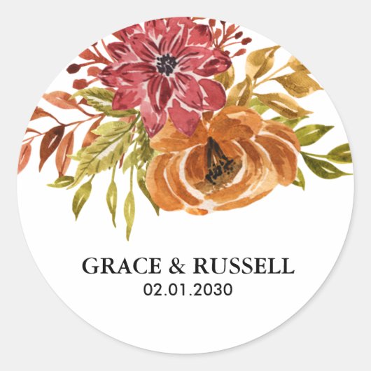 Elegant Rustic Herfst Floral Wedding Ronde Sticker (Voorkant)