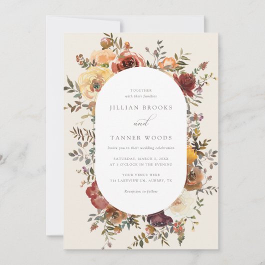 Elegant Rustic Herfst Floral Wedding Uitnodiging (Voorkant)