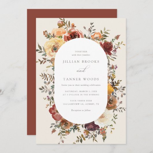 Elegant Rustic Herfst Floral Wedding Uitnodiging (Voorkant / Achterkant)