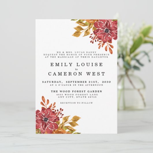 Elegant Rustic Herfst Floral Wedding Uitnodiging (Staand voorkant)