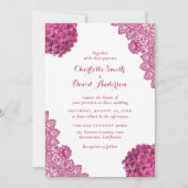 Elegant Rustic Hot Pink Floral Lace Wedding Kaart (Voorkant)