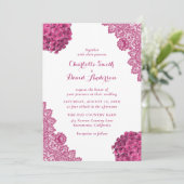 Elegant Rustic Hot Pink Floral Lace Wedding Kaart (Staand voorkant)