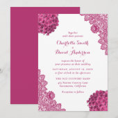 Elegant Rustic Hot Pink Floral Lace Wedding Kaart (Voorkant / Achterkant)