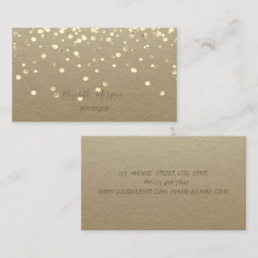 Elegant, Rustic Kraft, Gold Confetti Visitekaartje (Voorkant / Achterkant)