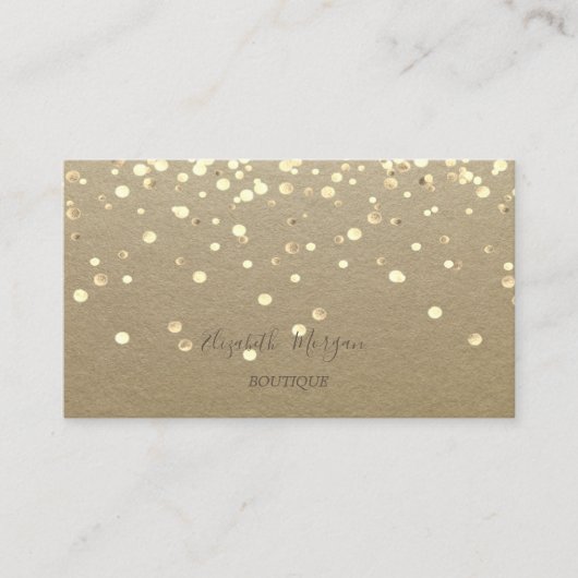 Elegant, Rustic Kraft, Gold Confetti Visitekaartje (Voorkant)