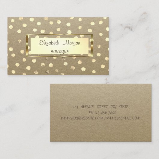 Elegant Rustic, Kraft, Gold Lijst, Confetti Visitekaartje (Voorkant / Achterkant)