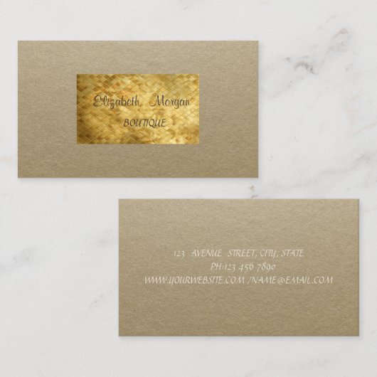 Elegant Rustic, Kraft, Gold Sequins Visitekaartje (Voorkant / Achterkant)