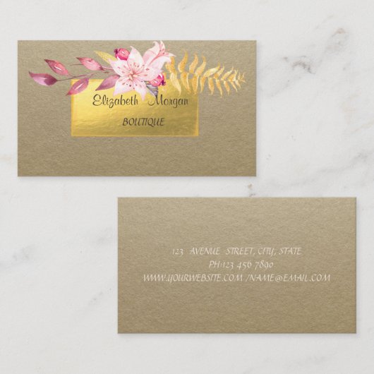 Elegant Rustic, Kraft, Gold, ventilator Visitekaartje (Voorkant / Achterkant)