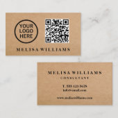 Elegant Rustic Kraft Logo QR code Visitekaartje (Voorkant / Achterkant)