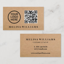 Elegant Rustic Kraft Logo QR code Visitekaartje