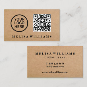 Elegant Rustic Kraft Logo QR code Visitekaartje