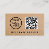 Elegant Rustic Kraft Logo QR code Visitekaartje (Voorkant)