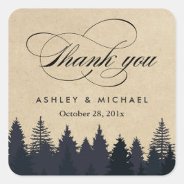 Elegant Rustic Kraft Pine Trees Dank je wel Vierkante Sticker