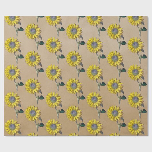Elegant Rustic Kraft Sunflower Cadeaupapier (Vlak)
