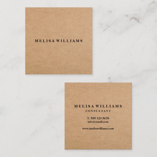 Elegant Rustic Kraft Vierkante Visitekaartje (Voorkant / Achterkant)