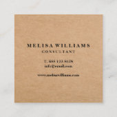 Elegant Rustic Kraft Vierkante Visitekaartje (Achterkant)