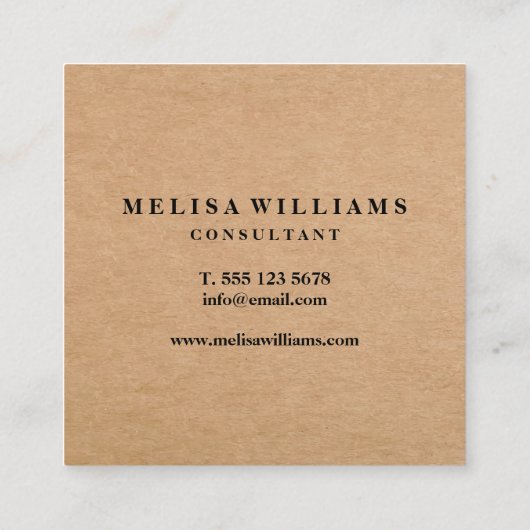 Elegant Rustic Kraft Vierkante Visitekaartje (Achterkant)