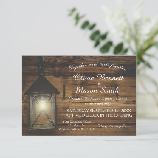 Elegant Rustic Lantern Lights Weddenskaart Kaart (Staand voorkant)