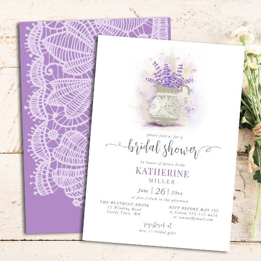 Elegant Rustic Lavender Floral Lace Vrijgezellenfe Kaart