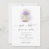 Elegant Rustic Lavender Lace Pot Floral Foto Save The Date (Voorkant)
