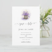 Elegant Rustic Lavender Waterverf Floral Foto Save The Date (Staand voorkant)