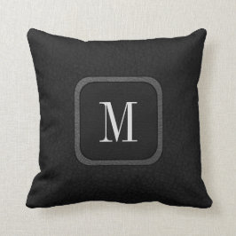 Elegant Rustic  Leather Black Gray Monogram Kussen