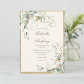 Elegant Rustic Leaves Greenery Gold Wedding Kaart (Staand voorkant)