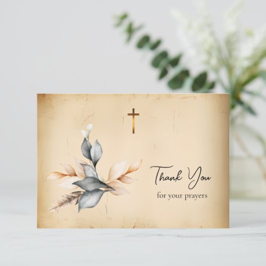 Elegant Rustic Leaves Simple Orthodox Funeral  Bedankkaart (Staand voorkant)