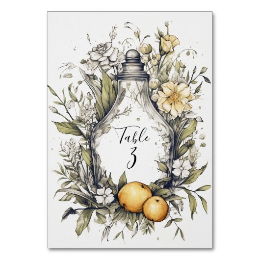 Elegant Rustic Lemon Foliage Wedding Table Number Kaart (Voorkant)