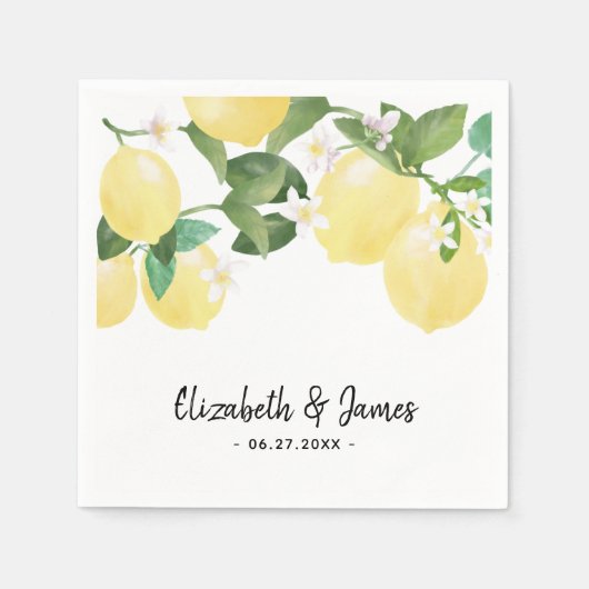 Elegant Rustic Lemon Waterverf Summer Wedding Servet (Voorkant)