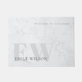 Elegant Rustic Marble Stone Gray Monogram Naam Deurmat
