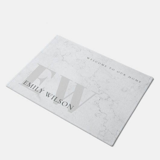 Elegant Rustic Marble Stone Gray Monogram Naam Deurmat (Schuin)