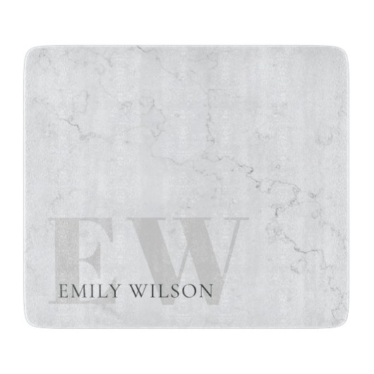 Elegant Rustic Marble Stone Gray Monogram Naam Snijplank (Voorkant)