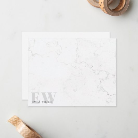 Elegant Rustic Marble Stone Gray Name Monogram Notitiekaartje (Voorkant / Achterkant in situ)