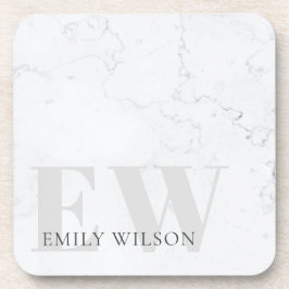 Elegant Rustic Marble Stone Ivory Gray Monogram Bier Onderzetter