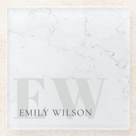 Elegant Rustic Marble Stone Ivory Gray Monogram Glazen Onderzetter