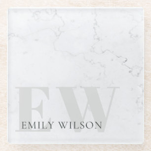 Elegant Rustic Marble Stone Ivory Gray Monogram Glazen Onderzetter