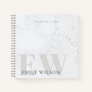 Elegant Rustic Marble Stone Ivory Gray Monogram Notitieboek