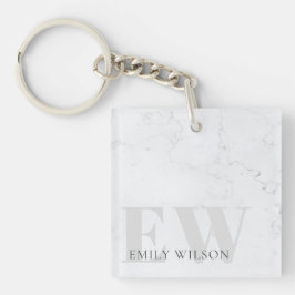 Elegant Rustic Marble Stone Ivory Gray Monogram Sleutelhanger
