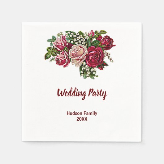 Elegant Rustic Maroon/Burgundy Roos Wedding Party Servet (Voorkant)