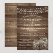 Elegant Rustic Mason Jar Lights bruiloft Kaart (Voorkant / Achterkant)