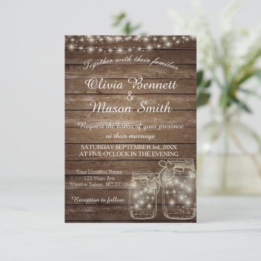 Elegant Rustic Mason Jar Lights bruiloft Kaart (Staand voorkant)