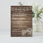 Elegant Rustic Mason Jar Lights Wedding Uitnodigin Kaart (Staand voorkant)