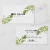 Elegant Rustic Minimal Greenery Massage Therapist Visitekaartje (Voorkant / Achterkant)