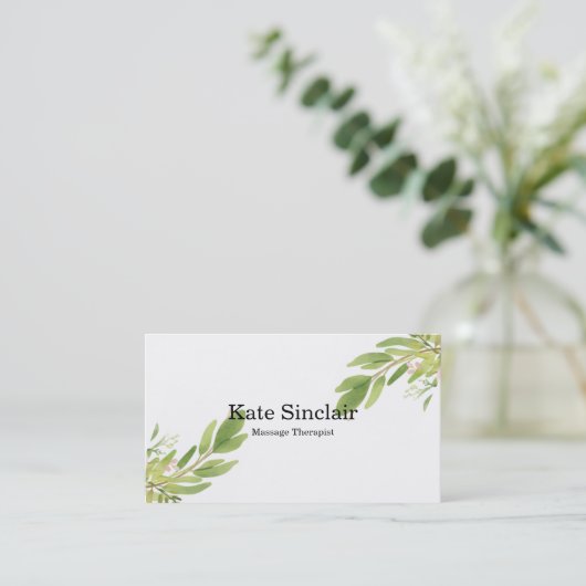 Elegant Rustic Minimal Greenery Massage Therapist Visitekaartje (Staand voorkant)