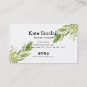 Elegant Rustic Minimal Greenery Massage Therapist Visitekaartje (Achterkant)