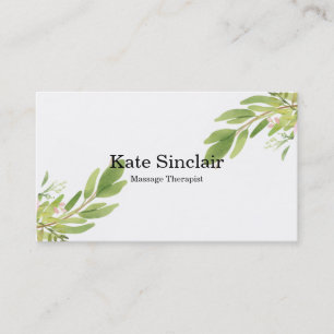 Elegant Rustic Minimal Greenery Massage Therapist Visitekaartje