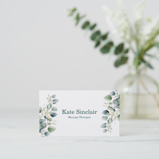 Elegant Rustic Minimal Greenery Massage Therapist Visitekaartje (Staand voorkant)