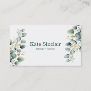 Elegant Rustic Minimal Greenery Massage Therapist Visitekaartje